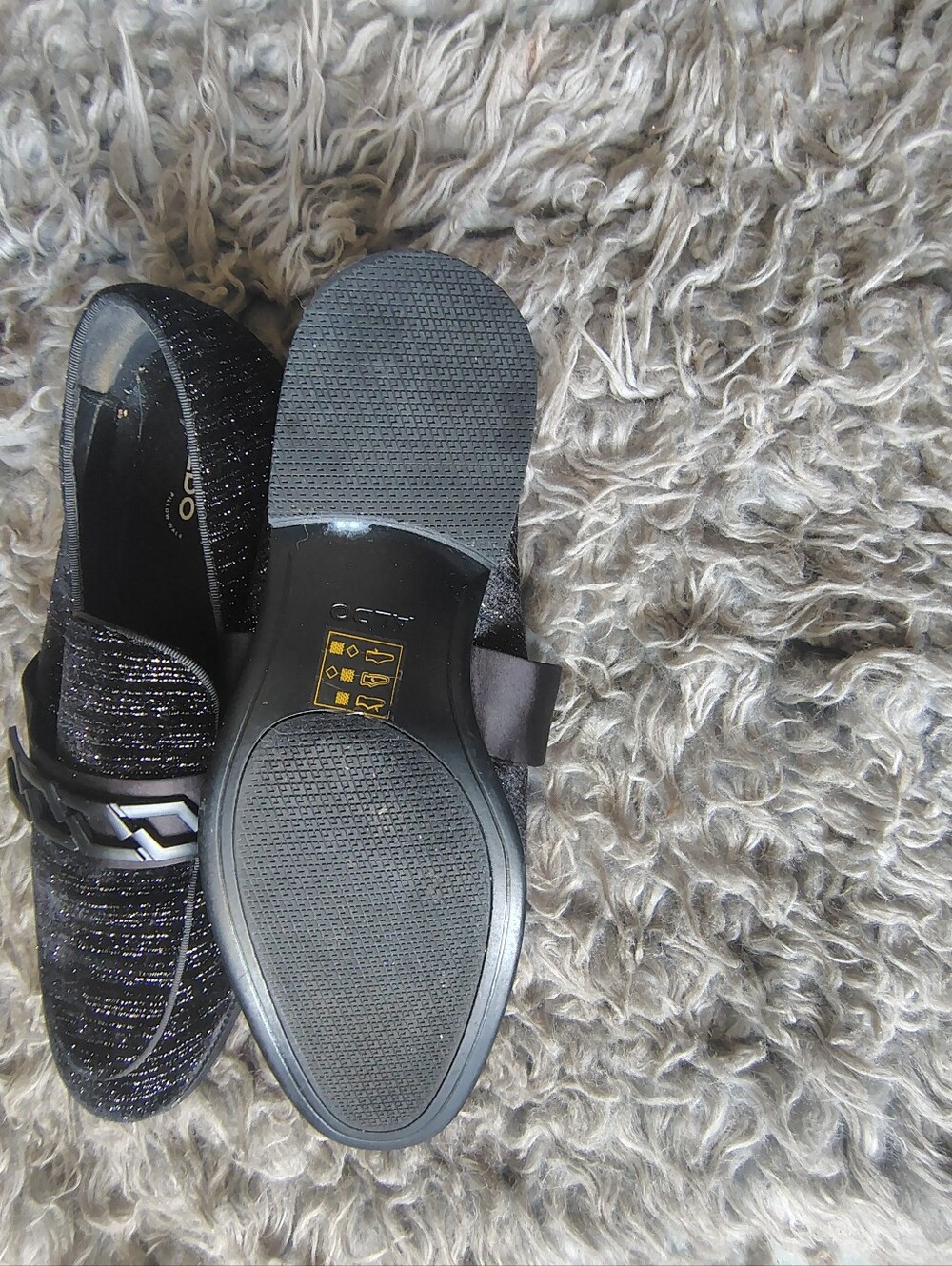 Aldo Black Glitter Slip-On Loafers